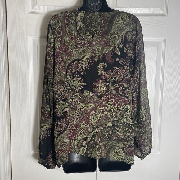 Vintage Y2K Liz Claiborne Studio Shirt Women 16W Black Green Sheer Ruffle Fairy - Picture 4 of 13